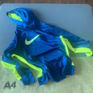 Nike Blue Hoodie with Neon Green Swoosh
